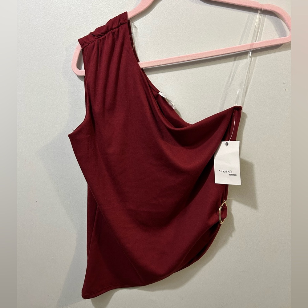 Electric Behavior Burgundy One-Shoulder top Size XL